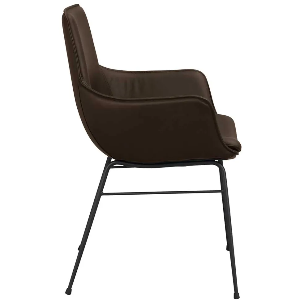 Lederstuhl mit Armlehnen in Braun - Unkorian (2er Set)