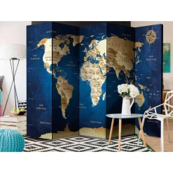 Leinwand Paravent in Dunkelblau & Beige - Sanjuas