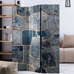 Leinwand Paravent in grauer Stein Mauer Optik - Tordino