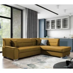 L-Form Bettcouch in Senfgelb Samt - Concista