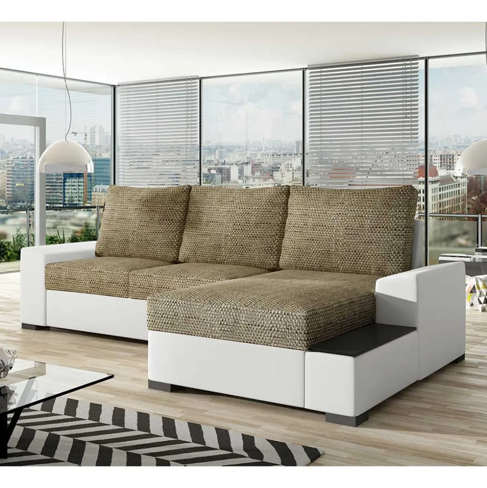 L-Form Bettsofa in Beige und Weiß - Scarlino