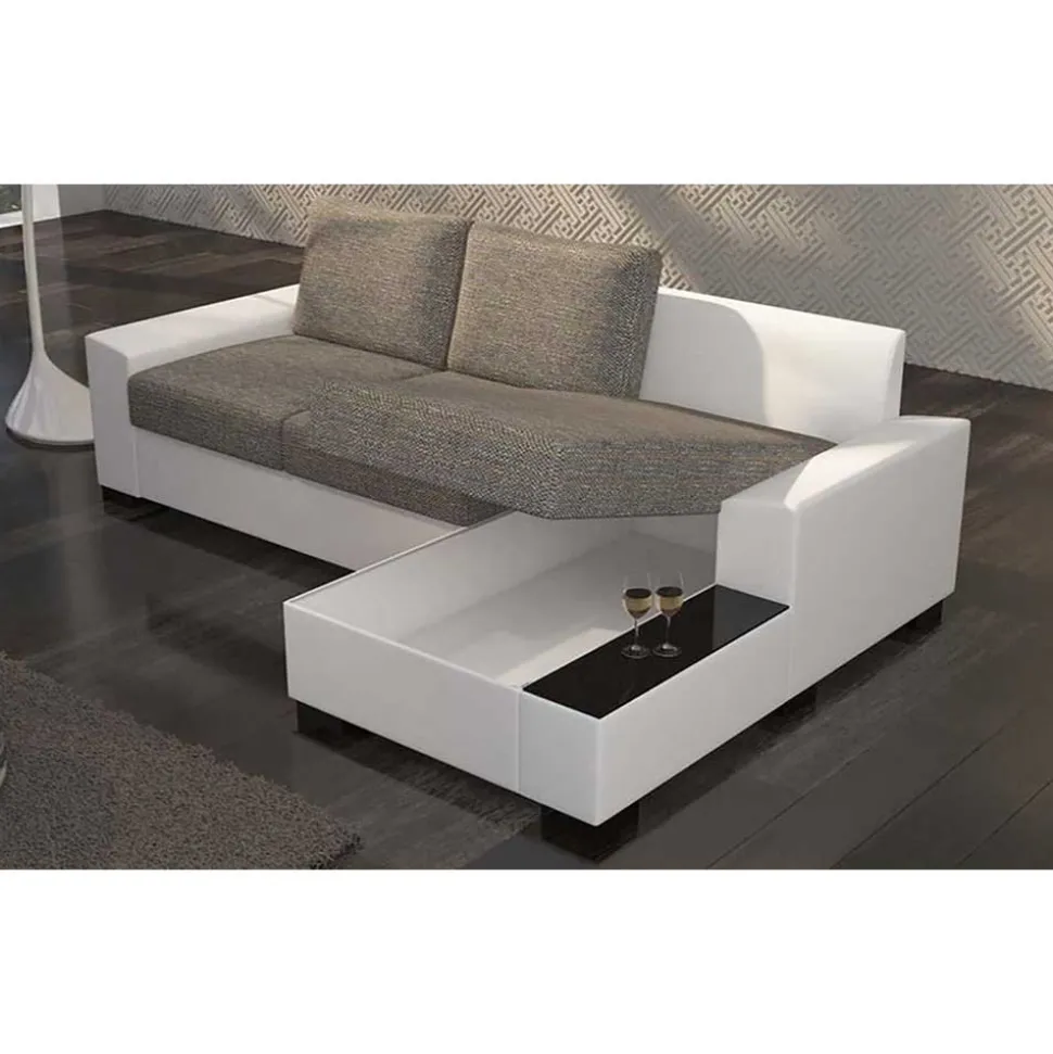 L-Form Bettsofa in Beige und Weiß - Scarlino