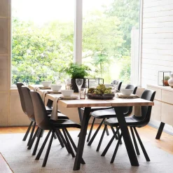 Loft Esstischgruppe mit Eiche White Wash Tisch Pulva & 6 Schalenstühlen (siebenteilig)