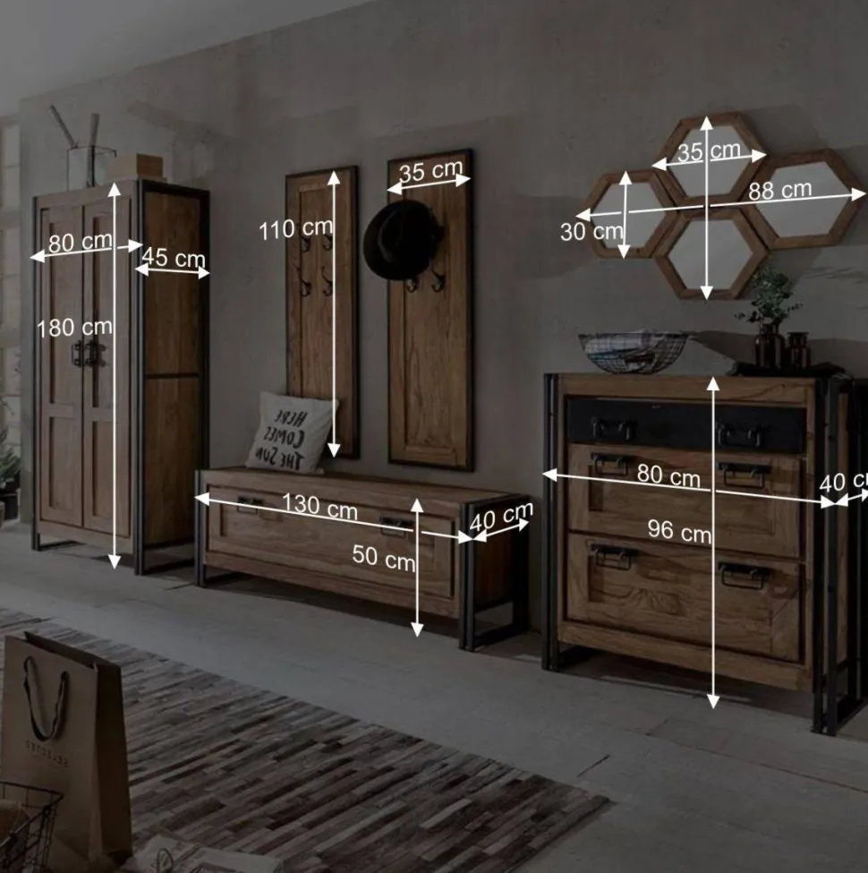 Loft Flurmöbel Set Mendoza aus Akazie Massivholz (neunteilig)