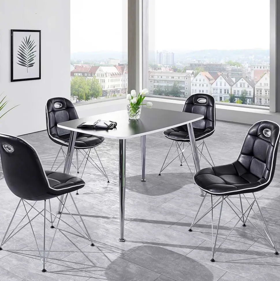 Loft Tischgruppe in Schwarz Weiß Wancora mit Schalenstühlen (fünfteilig)