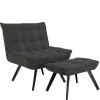 Lounge Sessel mit Hocker in Anthrazit - Mook (zweiteilig)