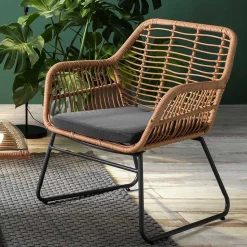 Lounge Sitzgruppe aus Geflecht in Beige - Renzo (vierteilig)