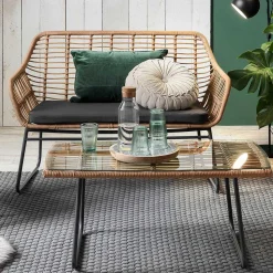 Lounge Sitzgruppe aus Geflecht in Beige - Renzo (vierteilig)