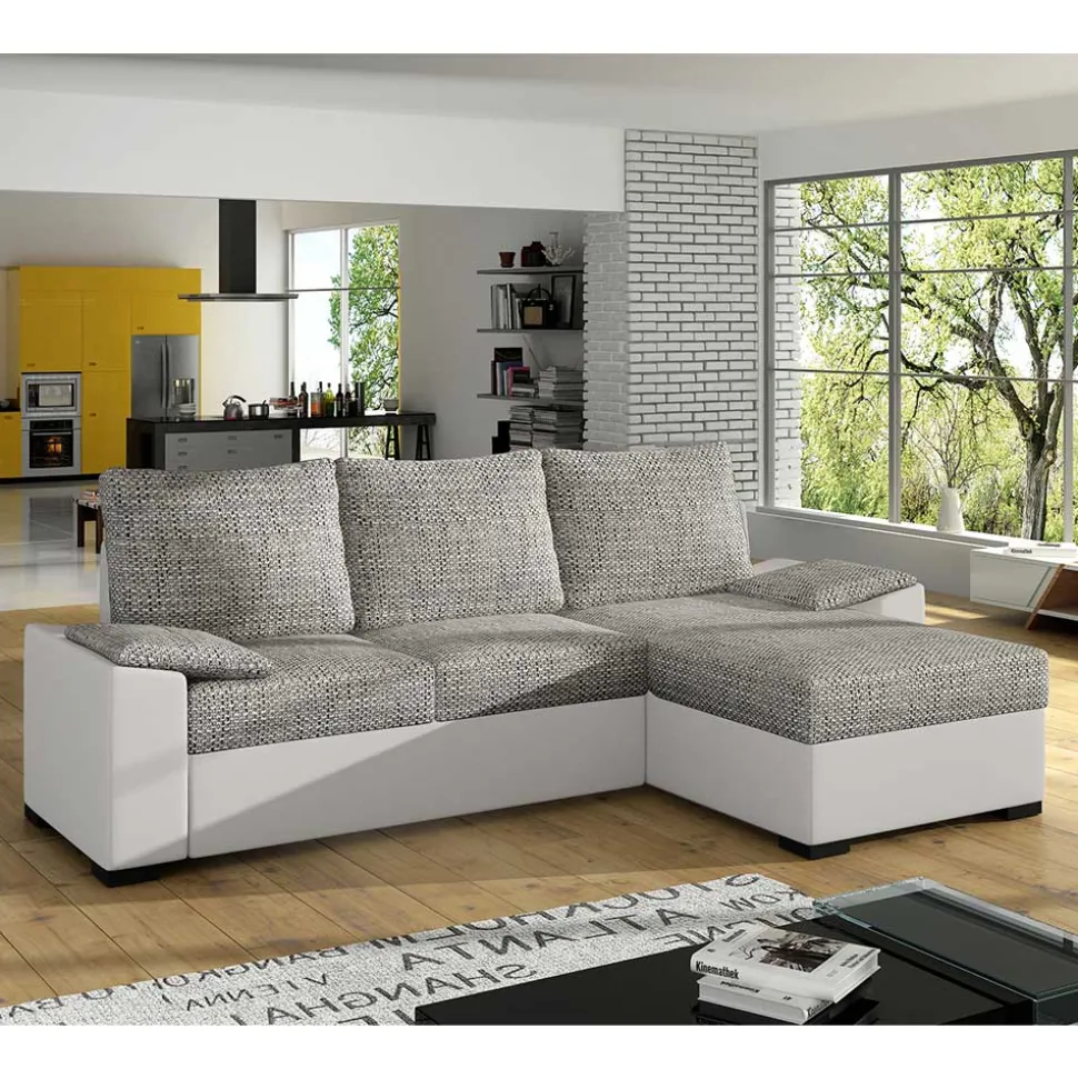 L-Schlafsofa in Beigegrau und Weiß - Mallorca