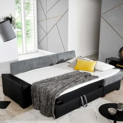 L-Schlafsofa in Beigegrau und Weiß - Mallorca