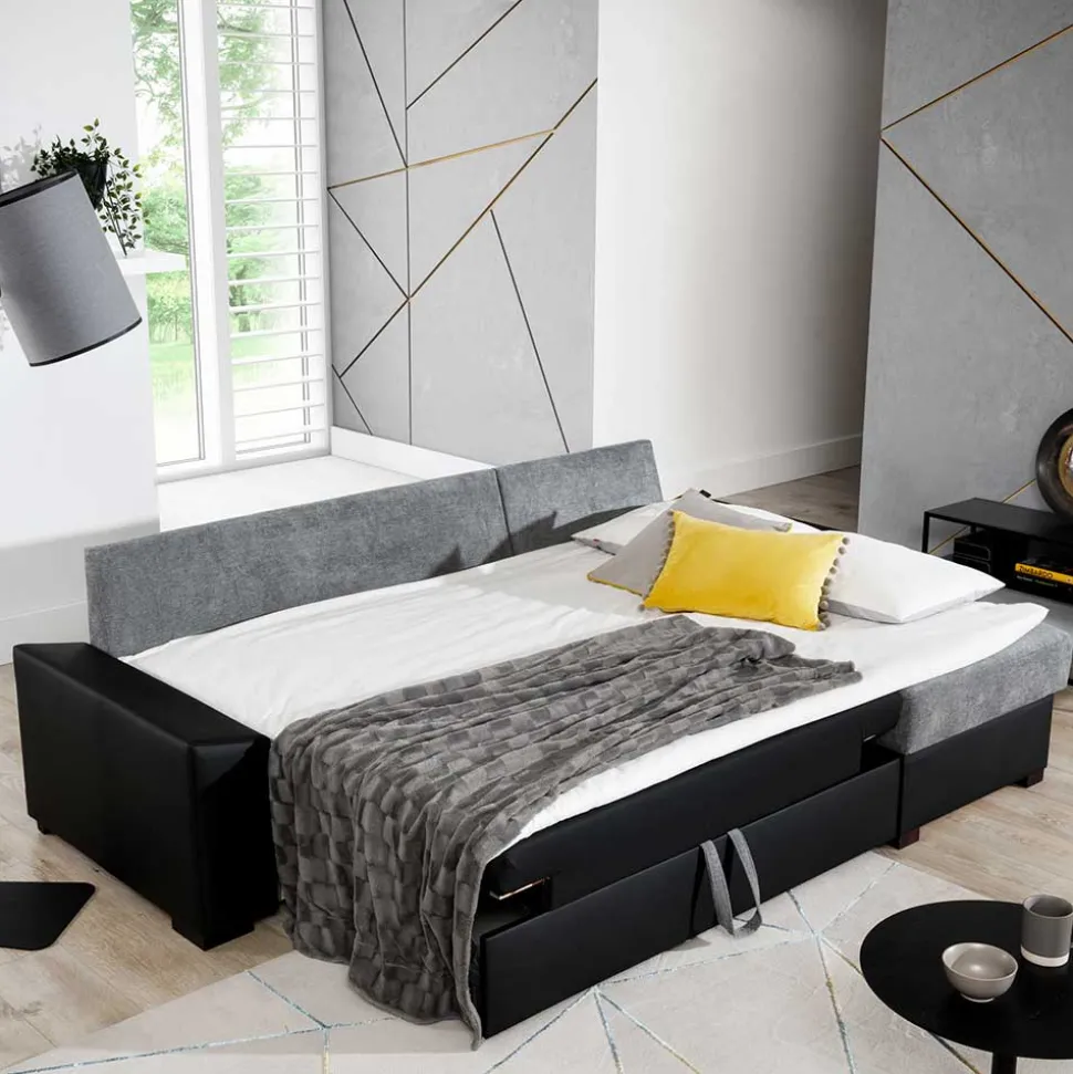 L-Schlafsofa in Beigegrau und Weiß - Mallorca