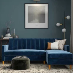 L-Schlafsofa in Blau Samt - Astomon