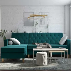 L-Schlafsofa in Petrol Samt - Samanca