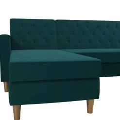 L-Schlafsofa in Petrol Samt - Samanca