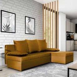 L-Schlafsofa in Senfgelb Velours - Xantra