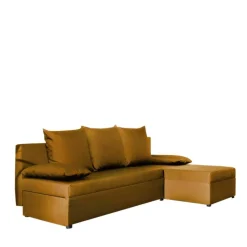 L-Schlafsofa in Senfgelb Velours - Xantra