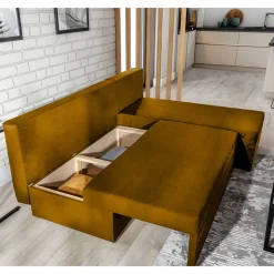 L-Schlafsofa in Senfgelb Velours - Xantra