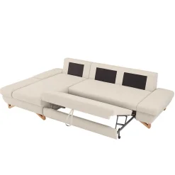 L-Sofa mit Schlaffunktion in Creme & Buche - Baonga