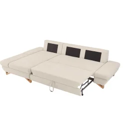 L-Sofa mit Schlaffunktion in Creme & Buche - Baonga