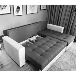 L-Sofa Schlafcouch in Grau und Weiß - Bonifa