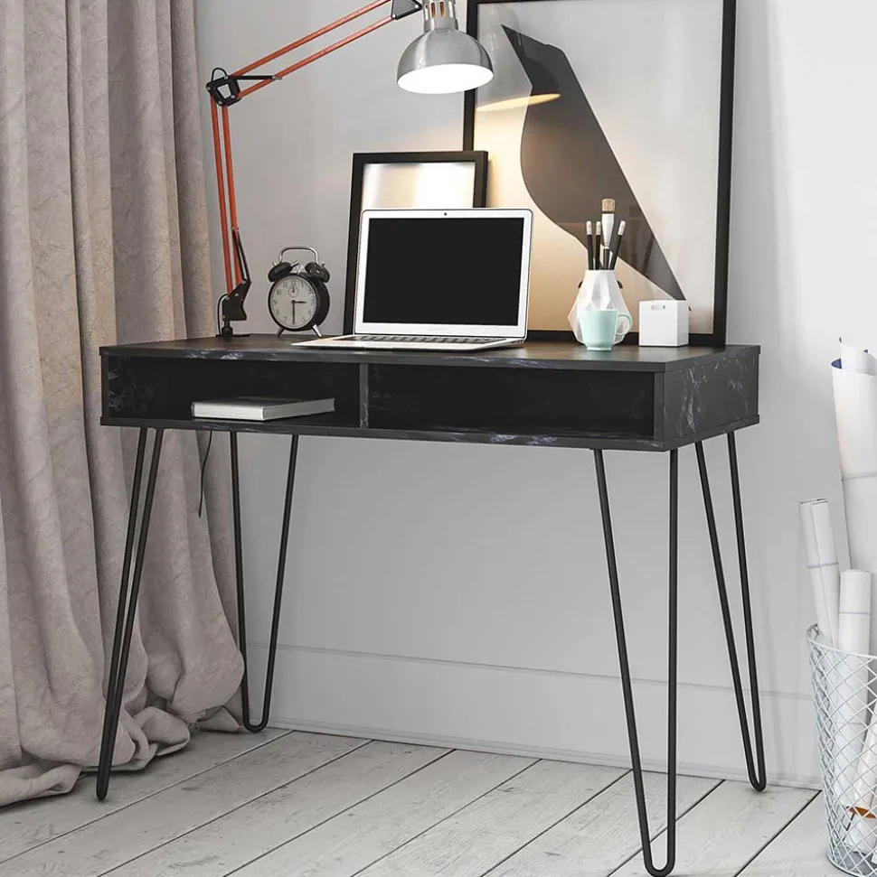 Marmor Optik Schreibtisch in Schwarz - Siamta