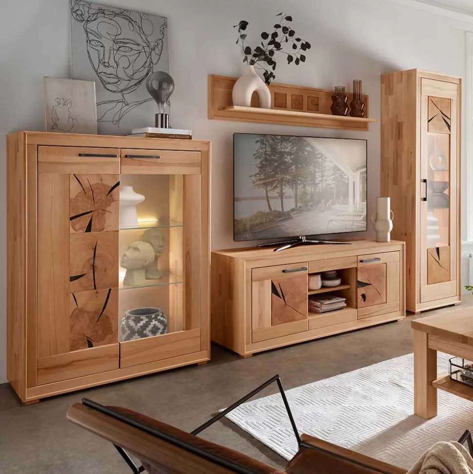 Massive Anbauwand aus Kernbuche - Sarosca (vierteilig)