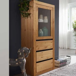 Massiver Kiefernholz Schrank mit Glastür - Filedria