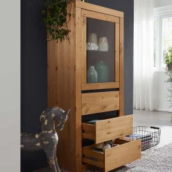 Massiver Kiefernholz Schrank mit Glastür - Filedria