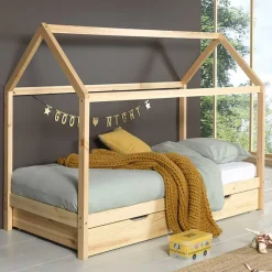 Massives Haus Kinderbett in Kiefer Natur - Luvrena