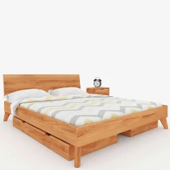 Massives Holz Doppelbett mit Stauraum - Junola