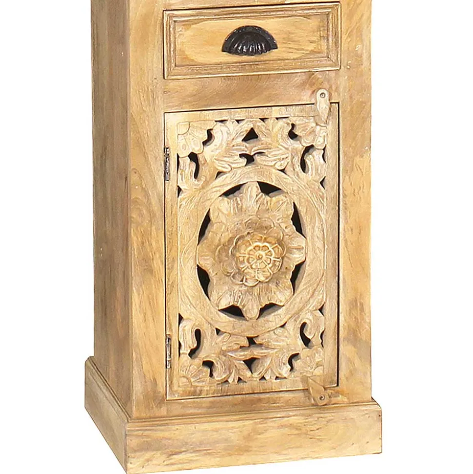 Massivholz Bad Hochschrank in Sandfarben - Runiasa