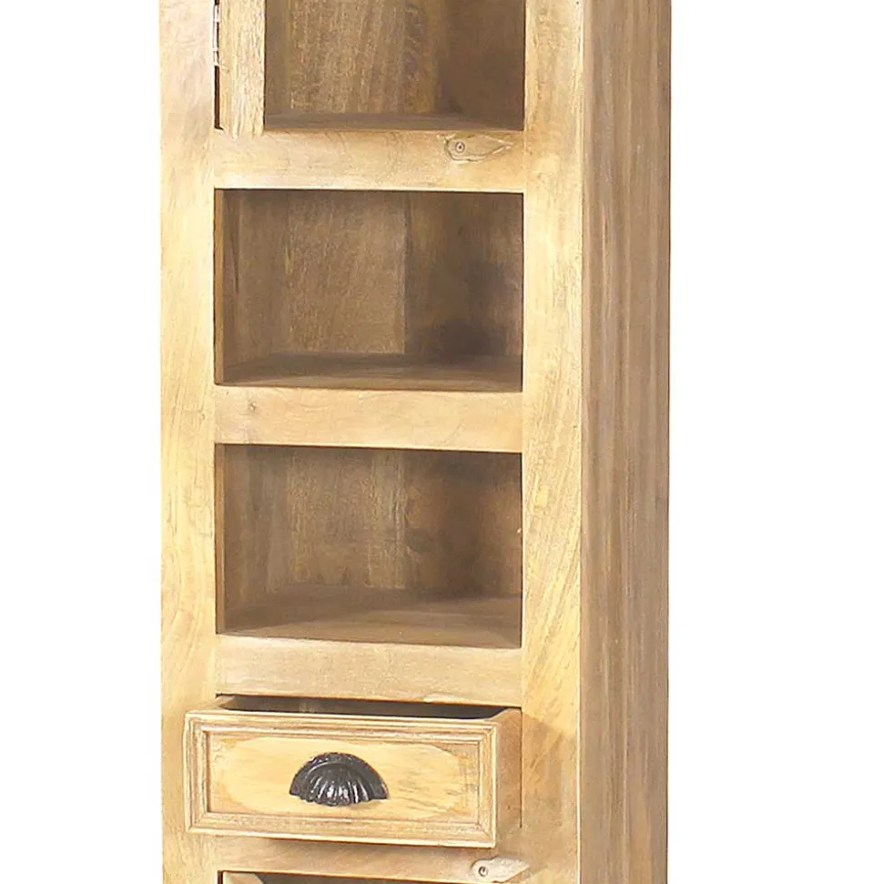 Massivholz Bad Hochschrank in Sandfarben - Runiasa