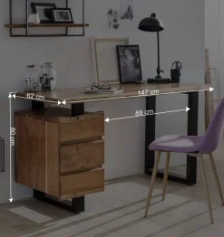 Massivholz Baumkanten Schreibtisch 147x80 - Necrus