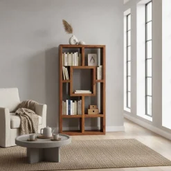 Massivholz Design Standregal Hoslo aus Sheesham klar lackiert