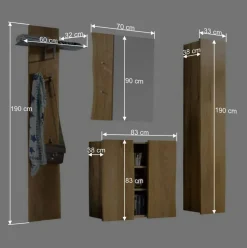 Massivholz Flurmöbel Set aus Eiche - Avidora (vierteilig)