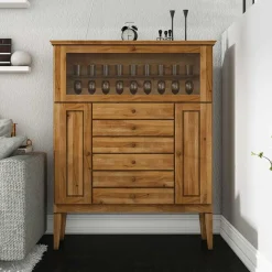 Massivholz Highboard Masdamos mit Glasklappe