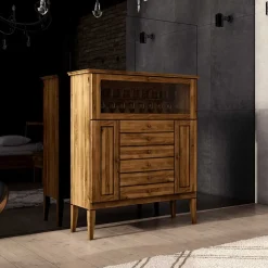 Massivholz Highboard Masdamos mit Glasklappe