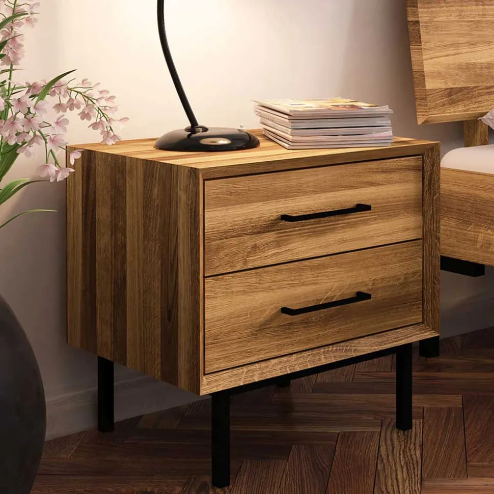 Massivholz Nachtkommode mit zwei Schubladen - Kerfa