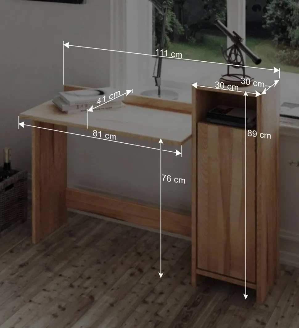 Massivholz Schreibtisch Salomonia mit Schrank