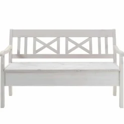 Massivholz Sitzbank Onesti aus Kiefer Weiß