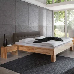 Massivholzbett Zenya mit Kunstleder-Kopfteil Dunkelbraun (zweiteilig)