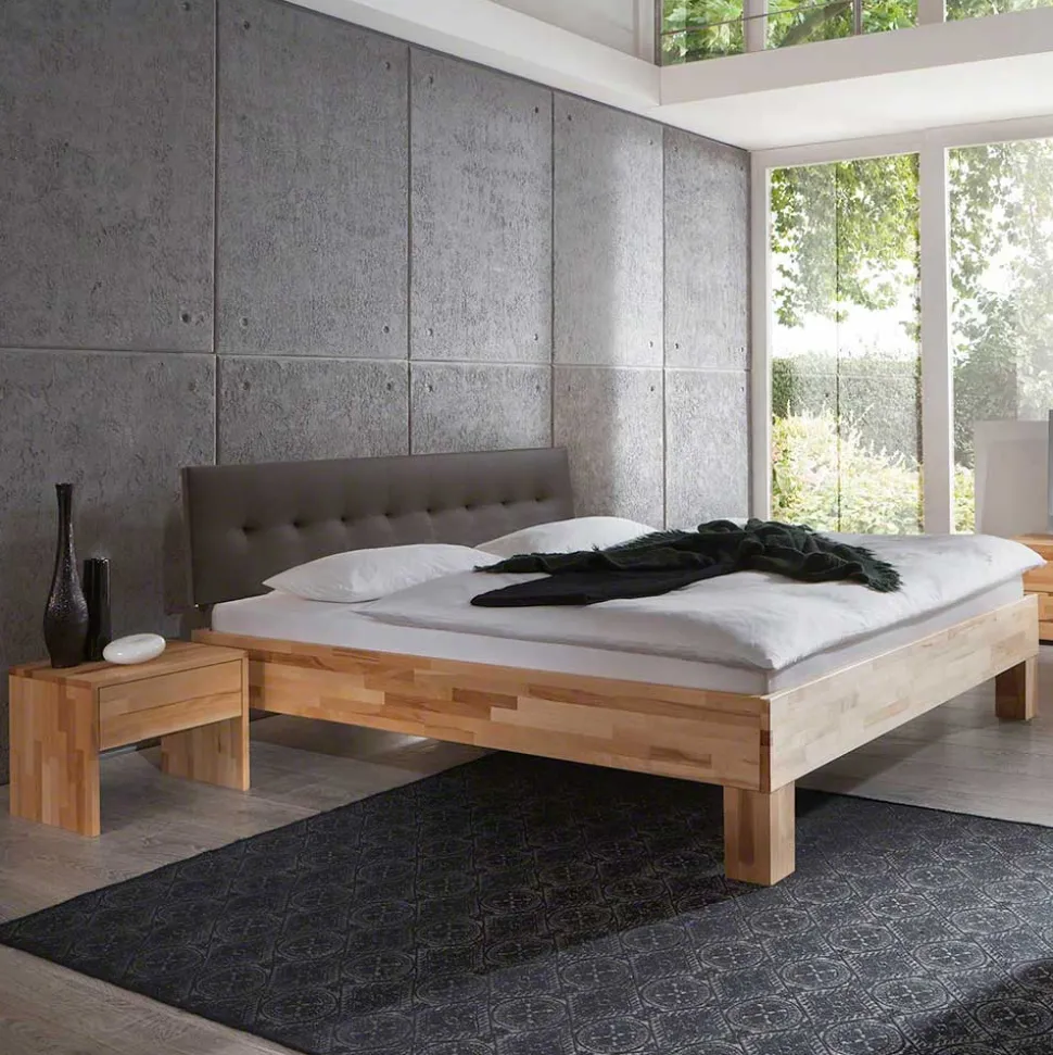 Massivholzbett Zenya mit Kunstleder-Kopfteil Dunkelbraun (zweiteilig)