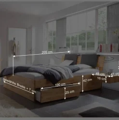 Massivholz-Doppelbett Brodivana mit Bettschubladen