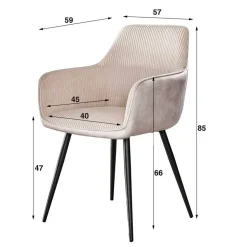 Materialmix Polsterstuhl in Creme - Garfio (2er Set)