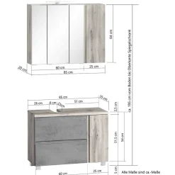 Möbel Kombination fürs Bad zweifarbig - Jambi (fünfteilig)