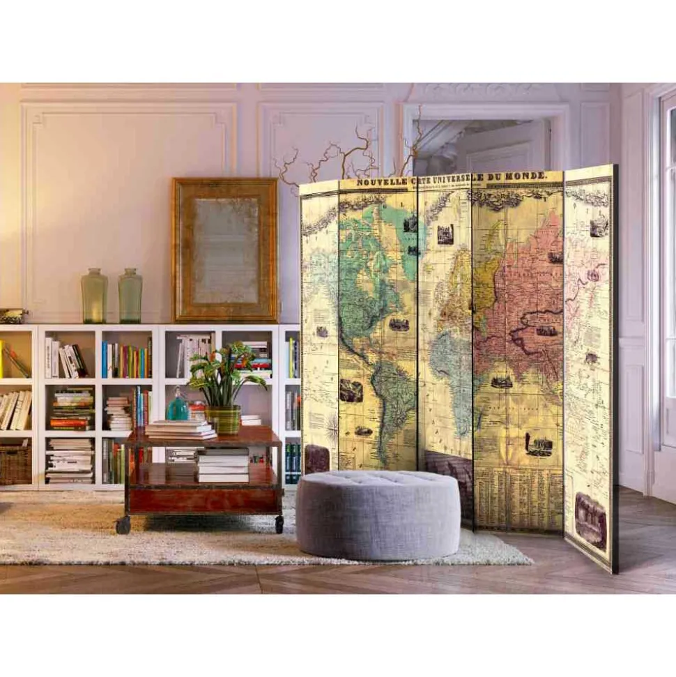 Mehrfarbiger Vintage-Paravent Weltkarte - Fortoria