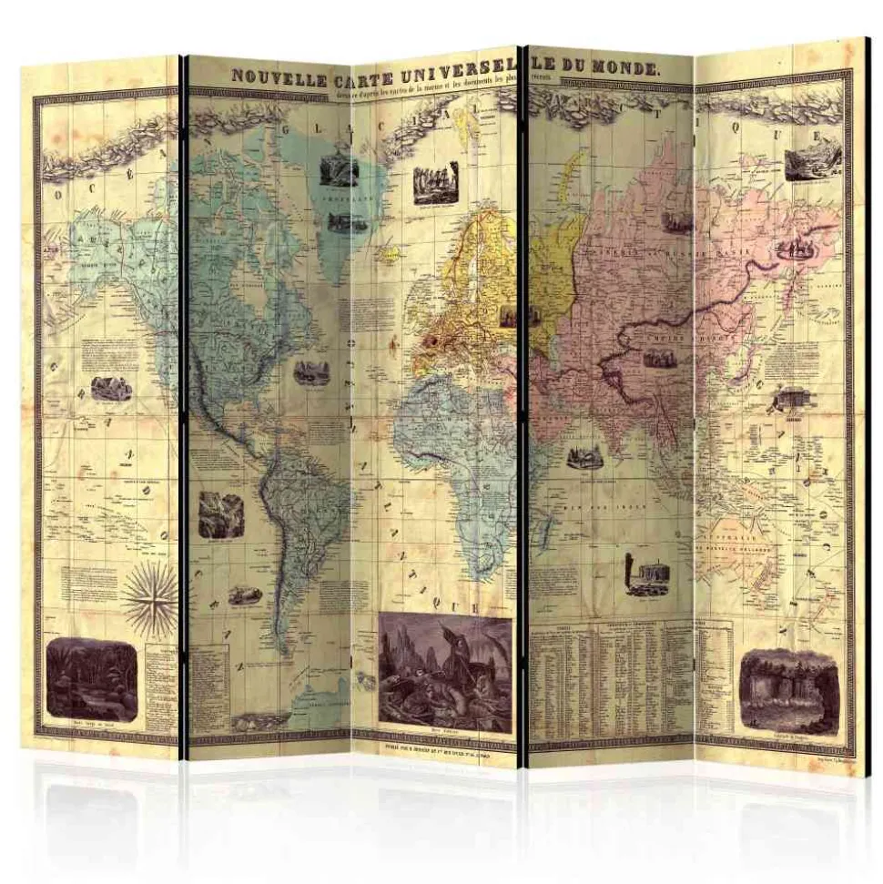 Mehrfarbiger Vintage-Paravent Weltkarte - Fortoria
