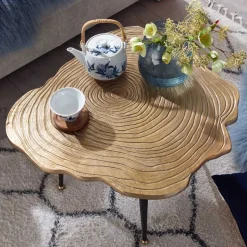 Metall Couchtisch mit Alu Platte im Baumscheiben Design - Lavetras