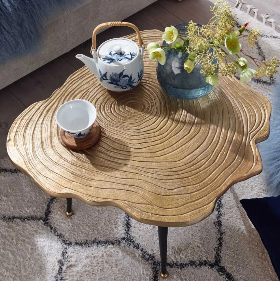 Metall Couchtisch mit Alu Platte im Baumscheiben Design - Lavetras