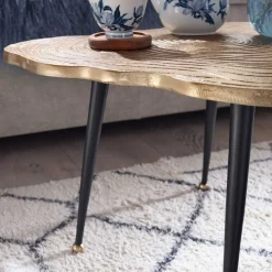 Metall Couchtisch mit Alu Platte im Baumscheiben Design - Lavetras